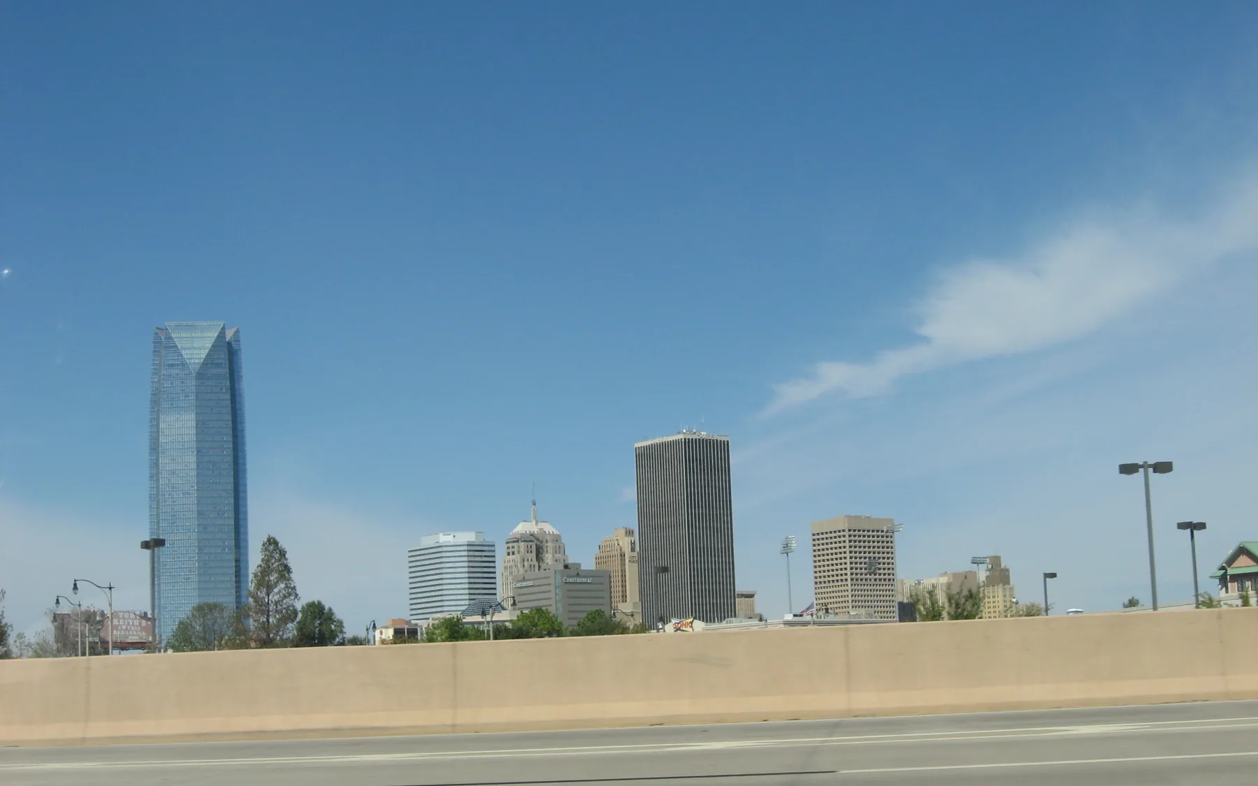 The downtown Oklahoma City skyline under a clear sky